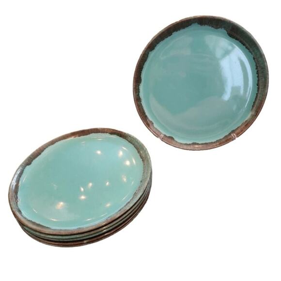 Jaska of California Cascade Ware Blue with Brown Drip Vintage Dinner Plate 6Pc - Picture 1 of 8